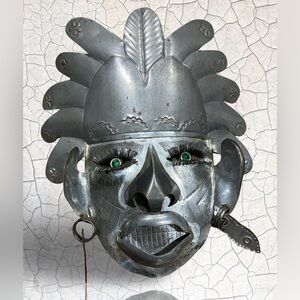 Vintage Mexican Folk Art Tin Mask-Handcrafted Metal Wall Décor